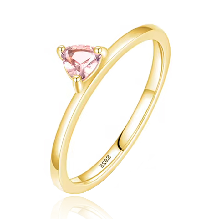 Elenza Zilveren Ring met Driehoekige Roze Steen, Verguld met 18k Gouden Plating-18mm