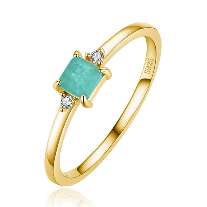 Elenza Zilveren Ring met Rechthoekige Groene Steen en Zirkonia, Verguld met 18k Gouden Plating-15mm
