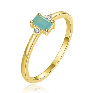 Elenza Zilveren Ring met Smaragdgroene Steen en Zirkonia, Verguld met 18k Gouden Plating-18mm