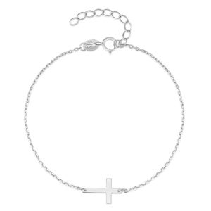 Elenza zilverkleurige 925 Sterling Zilveren Armband met Fijn Kruis