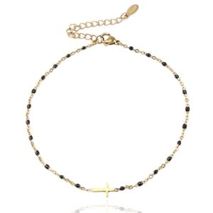 Enkelband Goud & Emaille – Cross Black