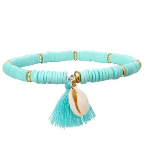 Enkelband Platte Kralen Schelp & Kwastje – Turquoise
