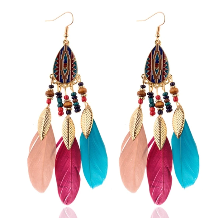 Etnische Oorbellen met Kralen en Veren van LGT JWLS – Multicolor