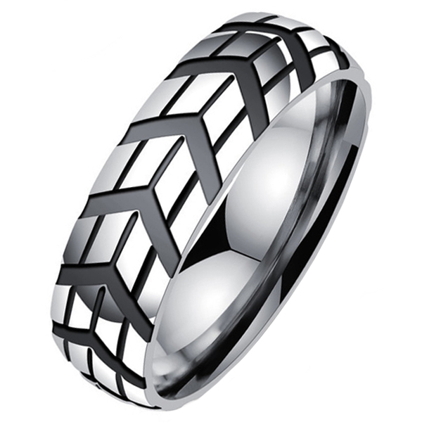 Gegroefde edelstaal heren ring-19mm