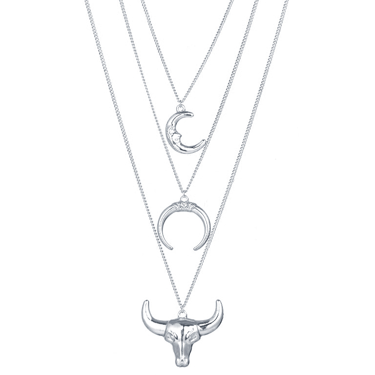 Gelaagde dames ketting LGT Jewels Bull Moon Zilverkleurig