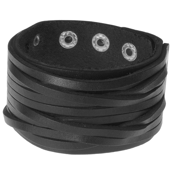 Gesneden zwarte leren heren armband