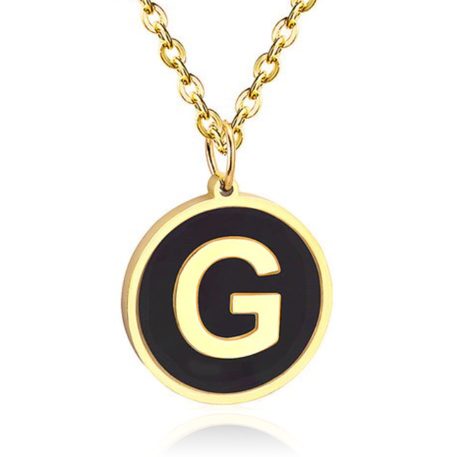 Goudkleurige Dames Schakelketting met Zwarte Kettinghanger Letter G