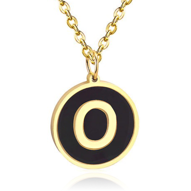 Goudkleurige Dames Schakelketting met Zwarte Kettinghanger Letter O