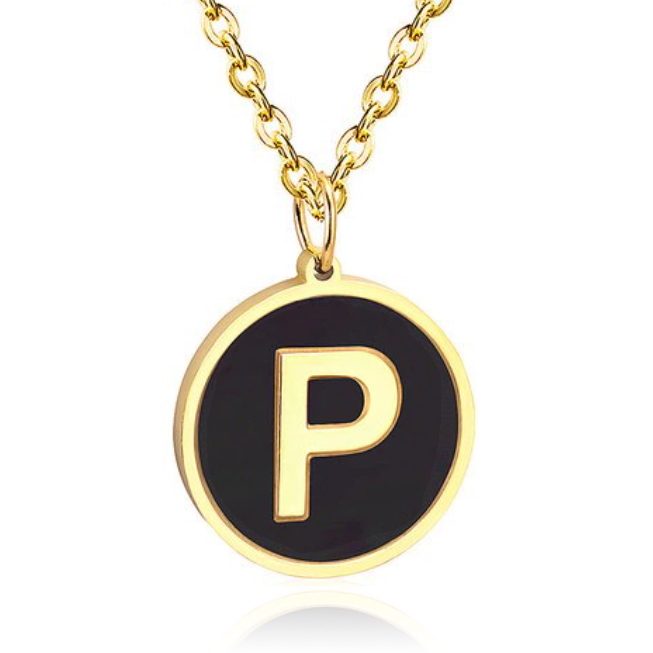 Goudkleurige Dames Schakelketting met Zwarte Kettinghanger Letter P