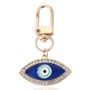 Goudkleurige Oog Sleutelhanger Blauw met Strass Steentjes