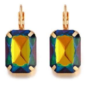 Goudkleurige oorbellen voor dames met een grote multicolor steen