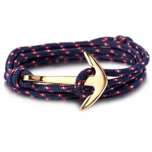 Goudkleurige Anker armband met polyester koord