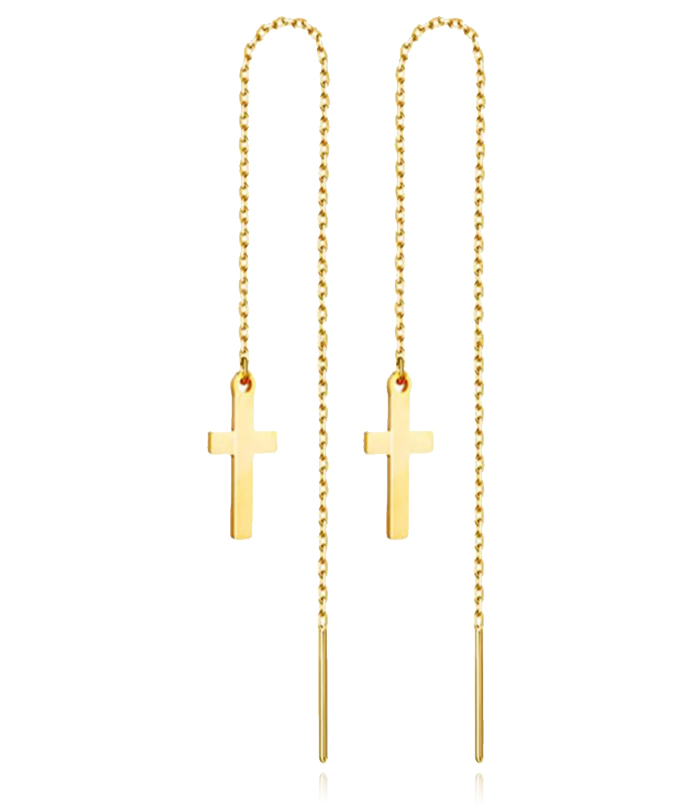 Goudkleurige Ketting Oorbellen Dames met Kruis van Edelstaal