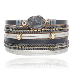 Grijze Multilayer Armband met Steen