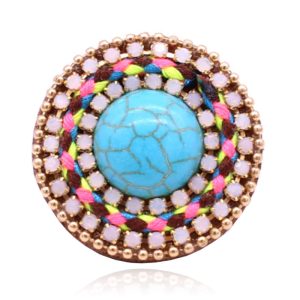 Handgemaakte verstelbare Ibiza ring multicolor met turkoois leer en touw