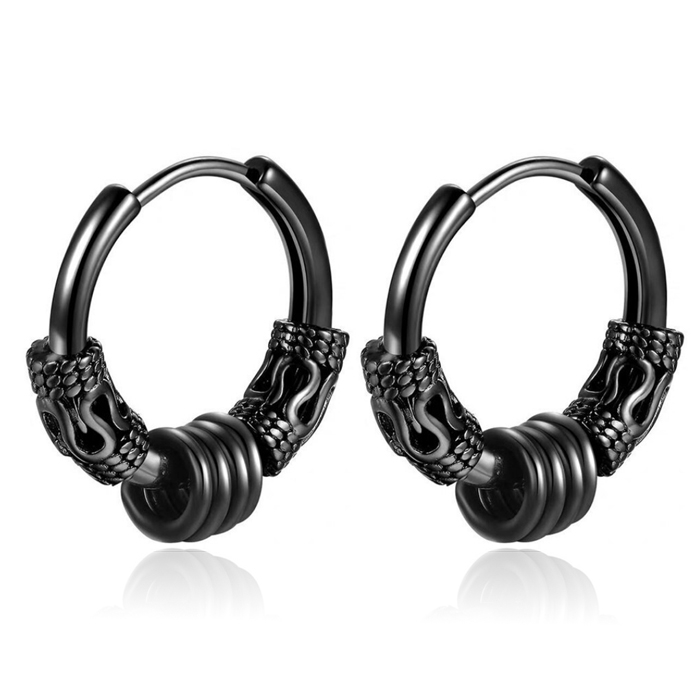 Heren oorringen edelstaal zwart met details en 4 ringen – 20mm