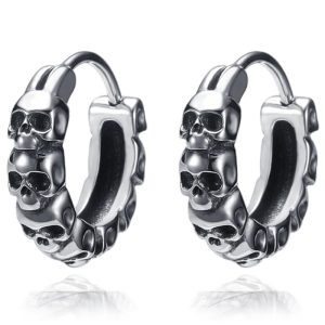 Heren oorringen van edelstaal zilverkleurig met skulls