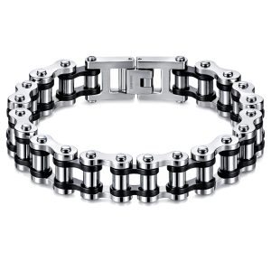 Heren armband Edelstaal Biker Chain Silver Black
