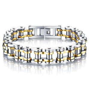 Heren armband Edelstaal Biker Chain Zilverkleurig Goudkleurig
