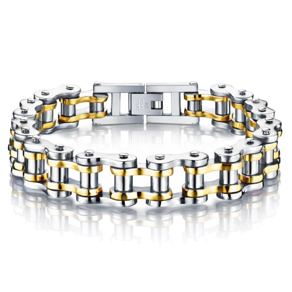 Heren armband Edelstaal Biker Chain Zilverkleurig Goudkleurig
