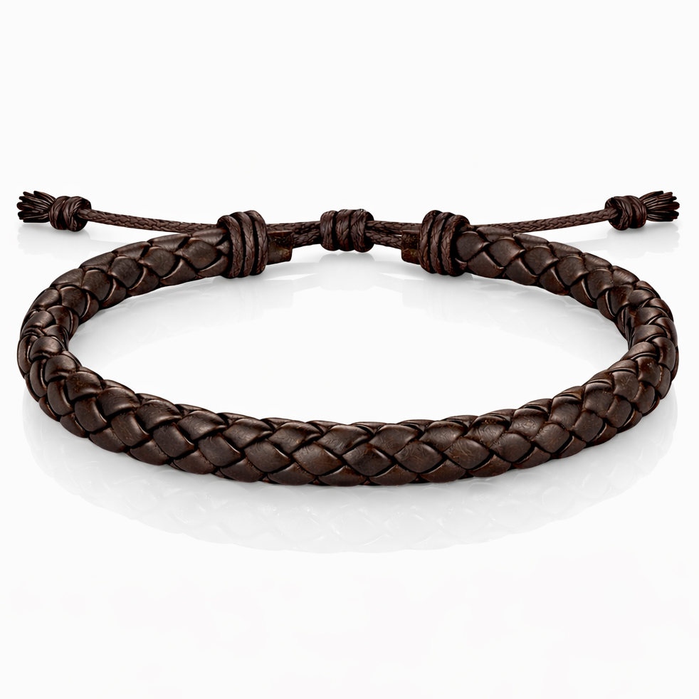 Heren Armband Gevlochten Leer Bruin Verstelbaar