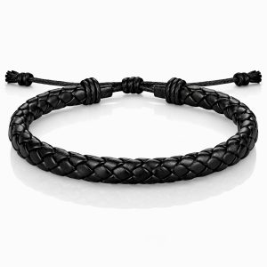 Heren Armband Gevlochten Leer Zwart Verstelbaar