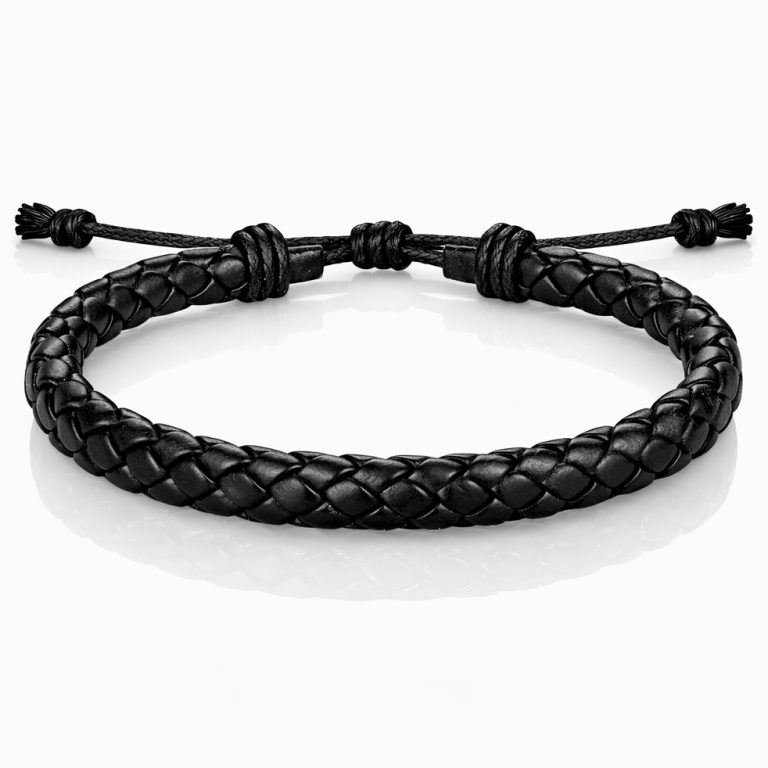 Heren Armband Gevlochten Leer Zwart Verstelbaar
