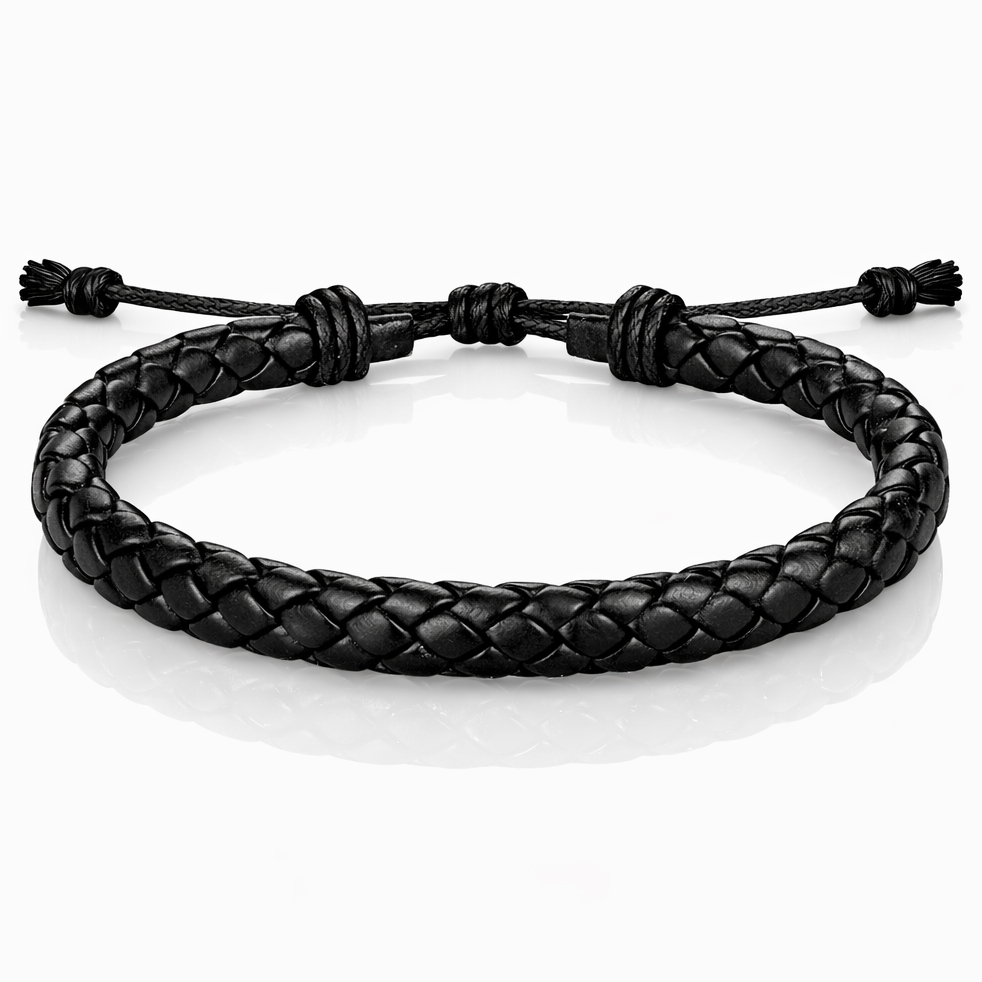 Heren Armband Gevlochten Leer Zwart Verstelbaar