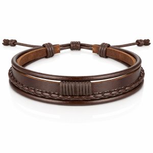 Heren armband Leer Bruin Verstelbaar Touw Multi armband