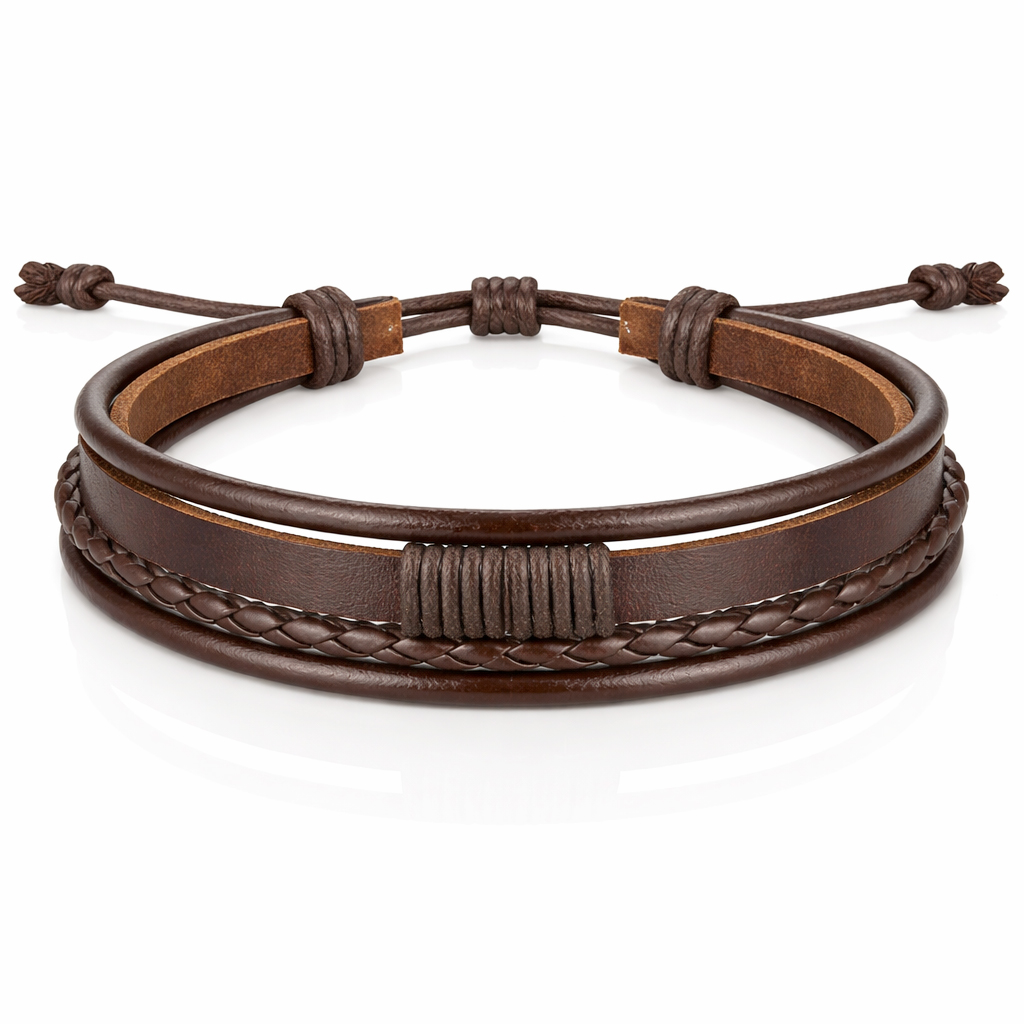 Heren armband Leer Bruin Verstelbaar Touw Multi armband