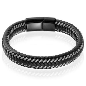 Heren armband Leer Edelstaal LGT Jewels Zwart – 19cm