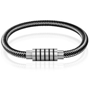 Heren armband Leer Edelstaal Magnetische sluiting – 19cm
