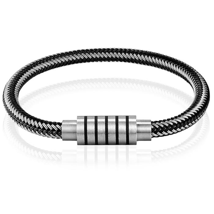Heren armband Leer Edelstaal Magnetische sluiting – 19cm