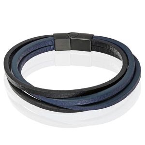 Heren armband Leer Multi Mendes Edelstaal Zwart Blauw-19cm