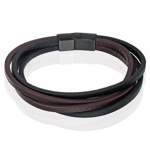 Heren armband Leer Multi Mendes Edelstaal Zwart Bruin-19cm