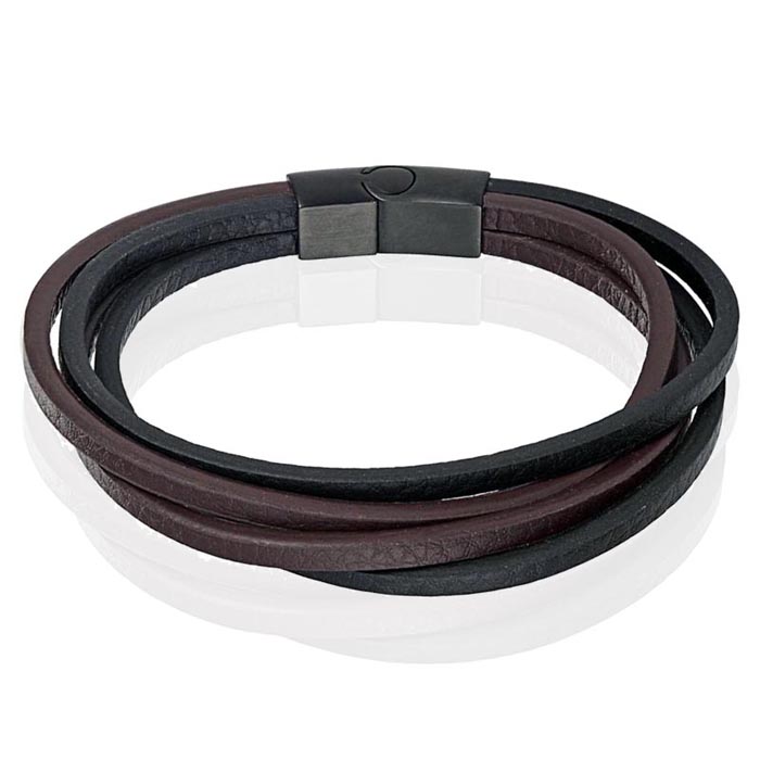 Heren armband Leer Multi Mendes Edelstaal Zwart Bruin-19cm