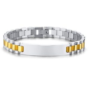 Heren armband Tom Jaxon Edelstaal Graveerplaat Goudkleurig Zilverkleurig – 21cm