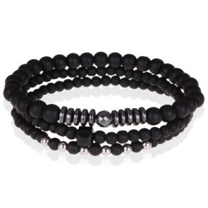 Heren armbanden set kralen Memphis Zwart Agaat Hematiet