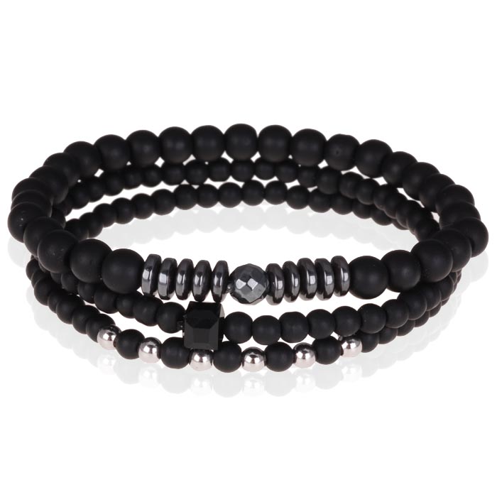 Heren armbanden set kralen Memphis Zwart Agaat Hematiet