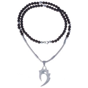 Heren kralen ketting Agaat Edelstaal Tribal
