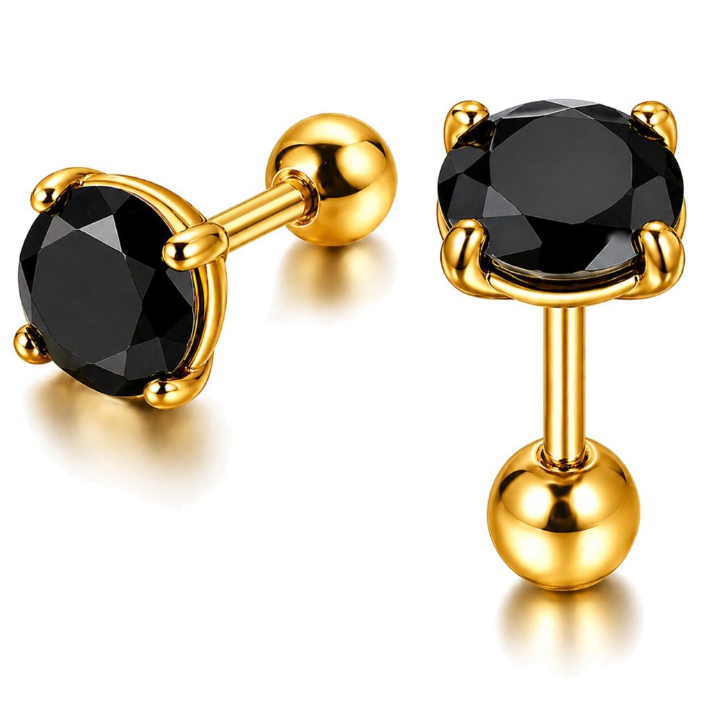 Heren oorbellen Black Royal King Crown Goudkleurig-3mm