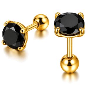 Heren oorbellen Black Royal King Crown Goudkleurig-3mm