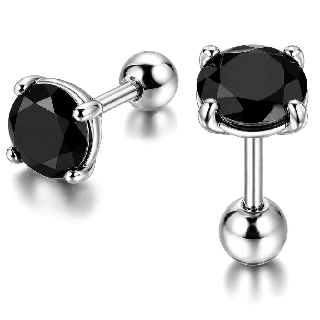 Heren oorbellen Black Royal King Crown Zilverkleurig-7mm