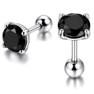 Heren oorbellen Black Royal King Crown Zilverkleurig-7mm