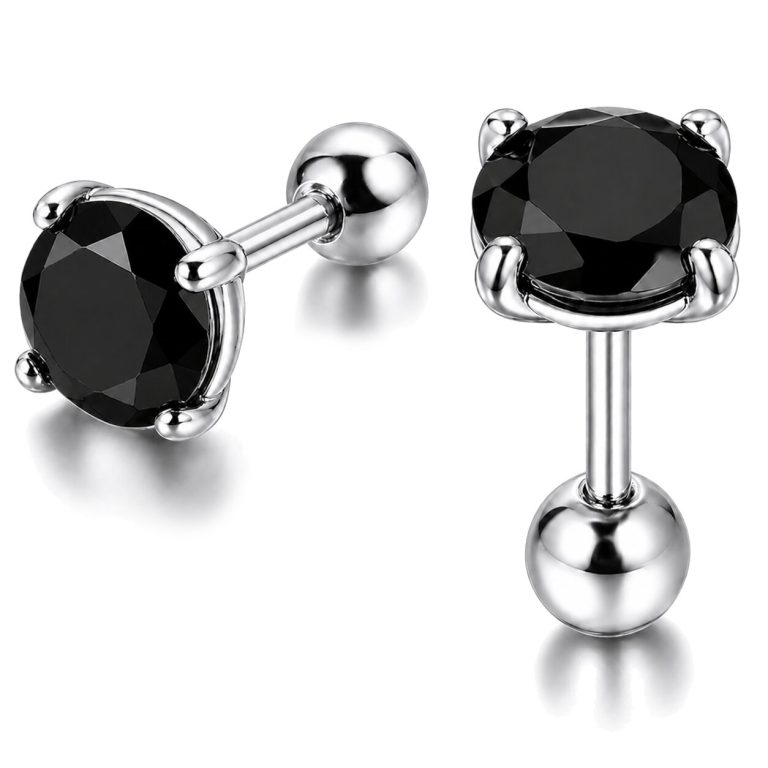 Heren oorbellen Black Royal King Crown Zilverkleurig-7mm