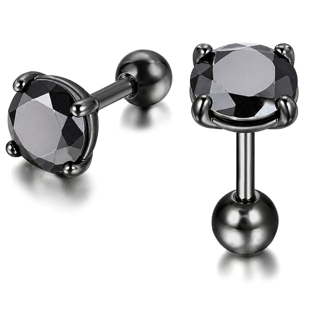 Heren oorbellen Black Royal King Crown Zwart-7mm