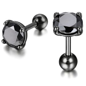 Heren oorbellen Black Royal King Crown Zwart-5mm