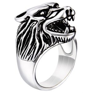 Heren ring edelstaal Wolf Zilverkleurig-21mm