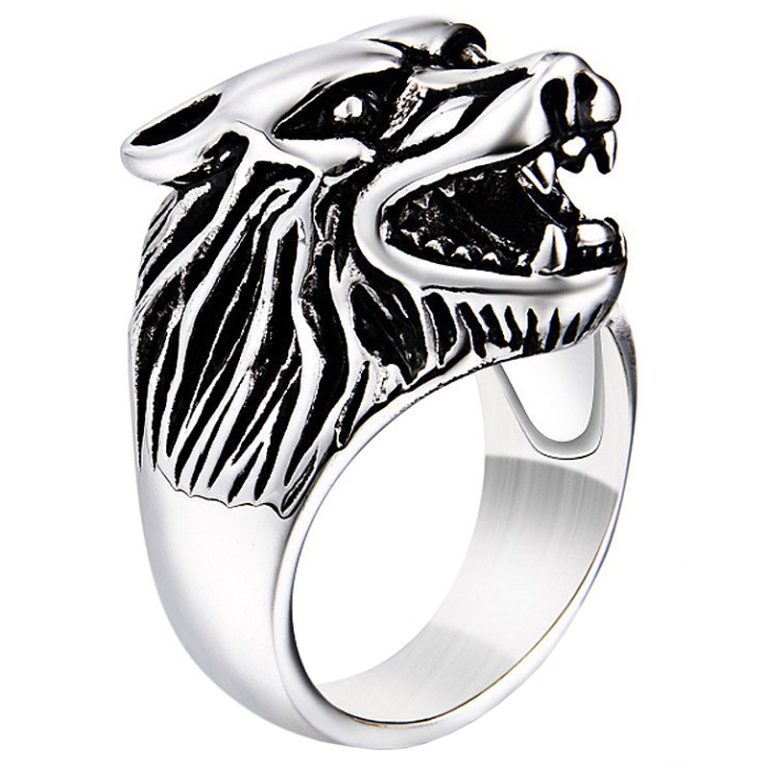 Heren ring edelstaal Wolf Zilverkleurig-21.5mm