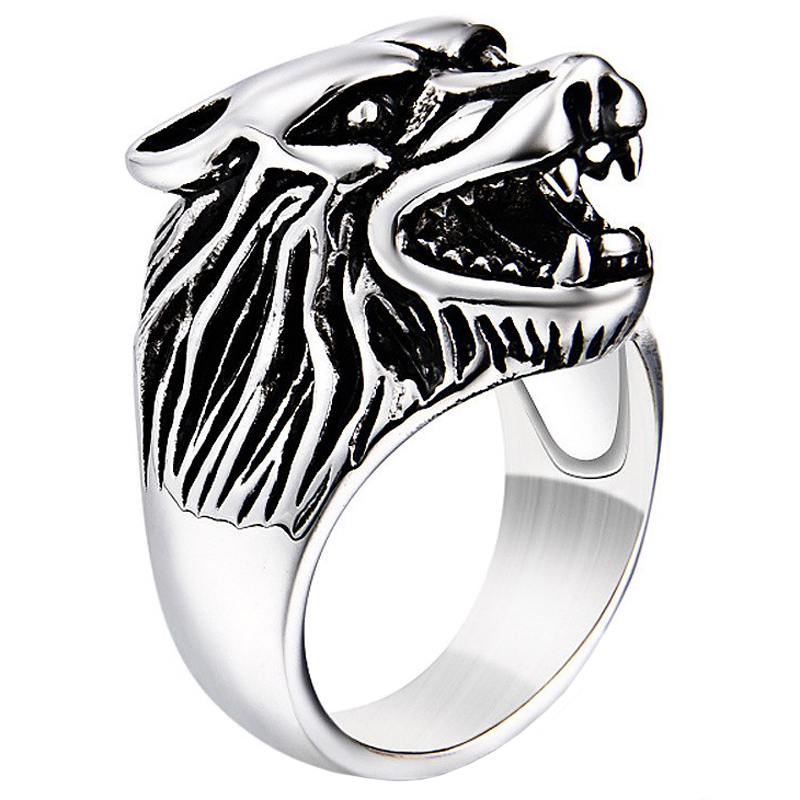 Heren ring edelstaal Wolf Zilverkleurig-18mm